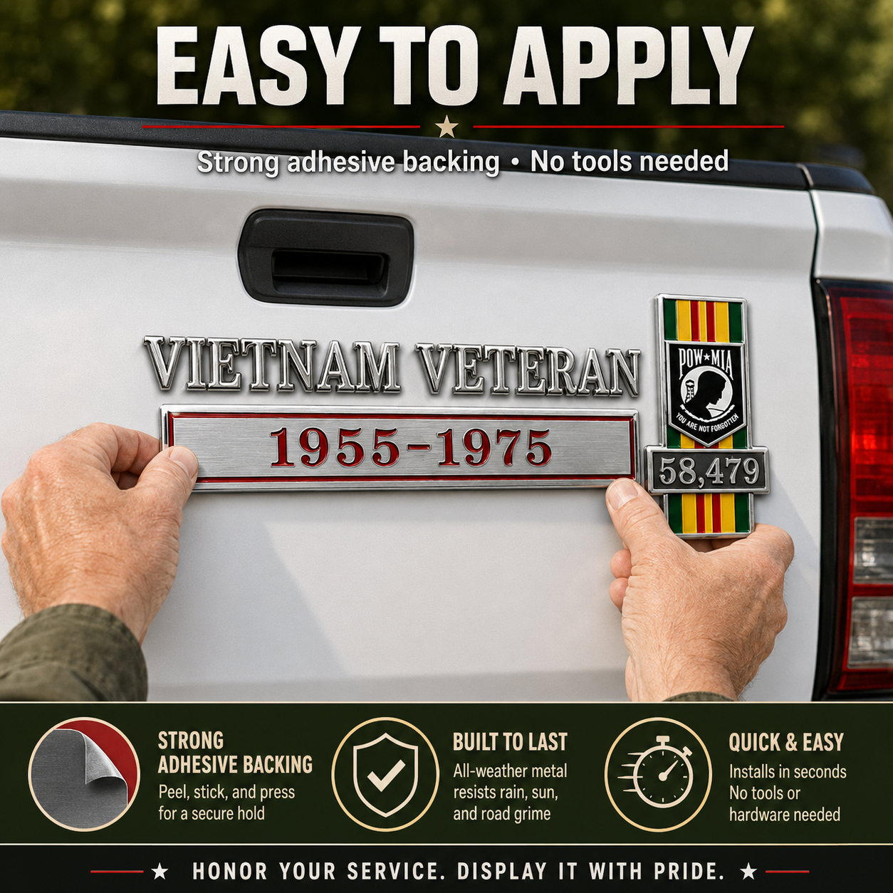 49% OFF🔥 Patriotic Service Car Emblem - 3D Metal Badge Decal For Veterans, First Responders,Truck Driver & Retired Heroes