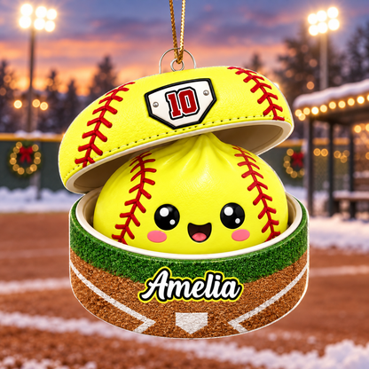 Custom Softball Dumpling Style Personalized Acrylic Ornament, Personalized Softball Christmas Ornament, Sports Gift for Softball Players