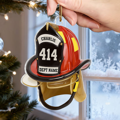 3D Effect Firefighter Helmet - Personalized Acrylic Ornament- Gift For Firefighter