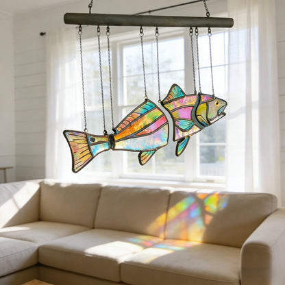🐟Handcrafted Stained Glass Red Drum-The Illusion of Swimming