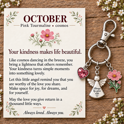🌸🔑 Birth Month Flower & Birthstone Keychain – A Meaningful Gift for Every Month