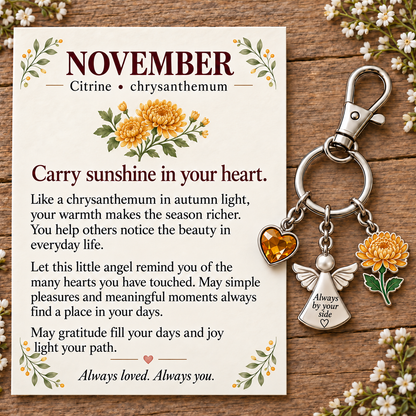🌸🔑 Birth Month Flower & Birthstone Keychain – A Meaningful Gift for Every Month