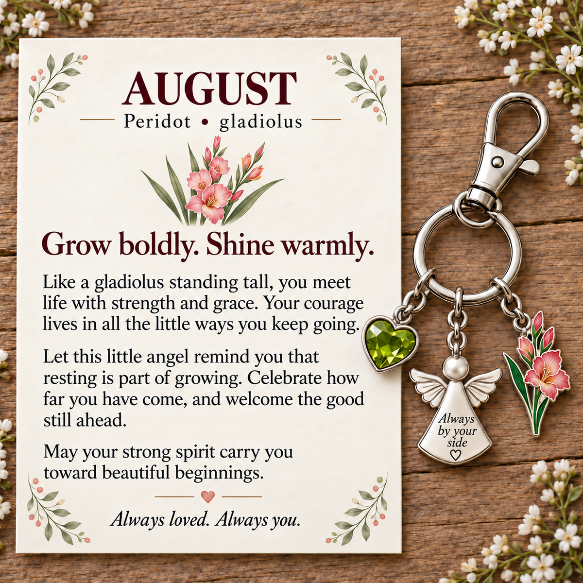 🌸🔑 Birth Month Flower & Birthstone Keychain – A Meaningful Gift for Every Month