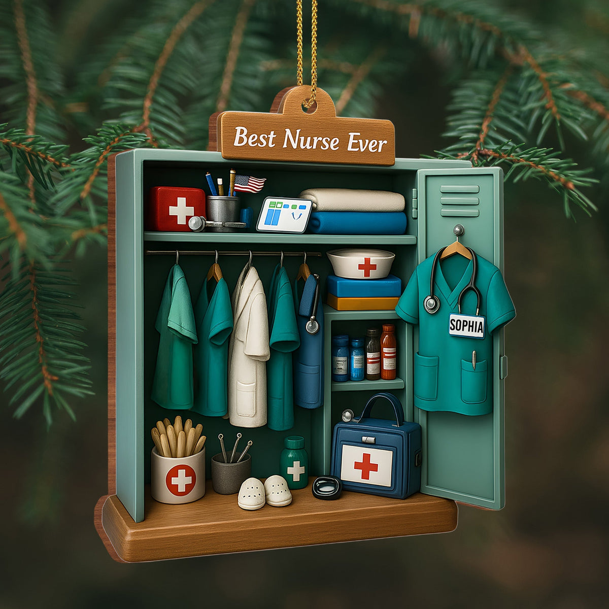 Best Nurse Ever With Nurse Uniform And Medical Equipment - Personalized Custom Wood Ornament, Custom Shaped