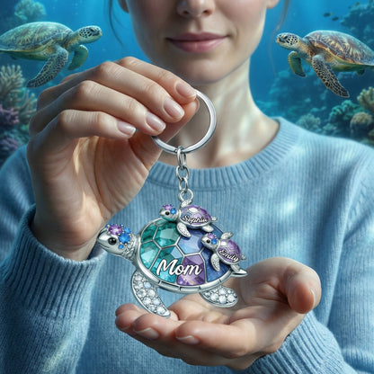 Personalized Grandma/Mom Turtle Keychain - Gift For Mom and Grandma