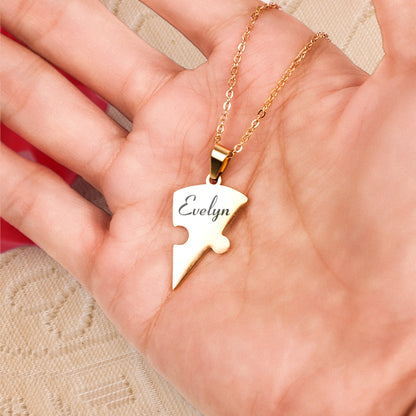 Friendship Puzzle Hearts - Personalized Heart Puzzle Name Necklace - Gift For Friend