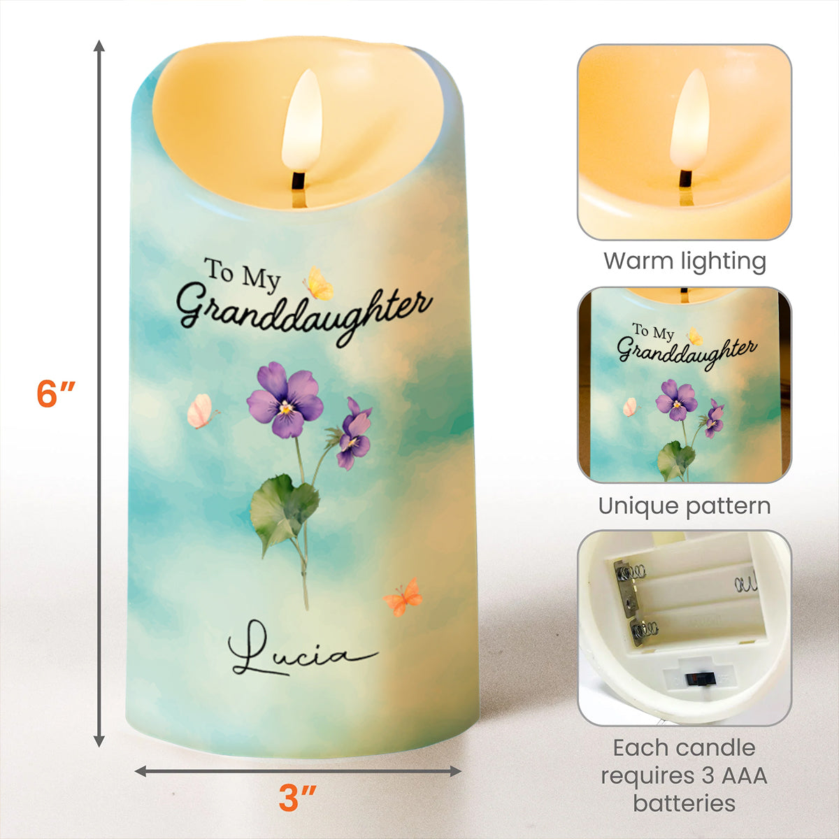 To My Granddaughter Crown And Flowers Quote - Personalized Custom LED Candle