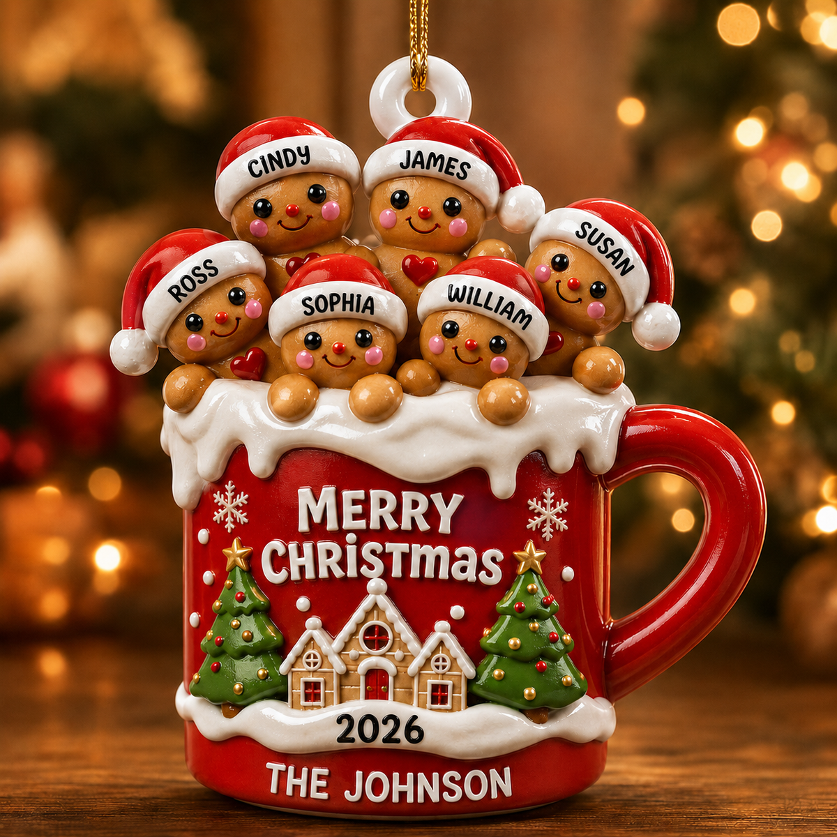 Personalized Gingerbread Family  Hot Cocoa Christmas Ornament,