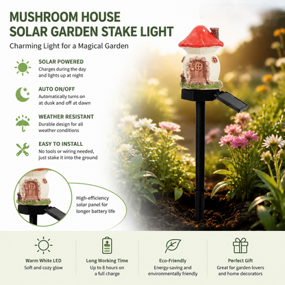 🍄Solar Fairy Tale Mushroom Cottage Garden Light – Whimsical Warm Glow for Paths, Patios & Flower Beds🌙