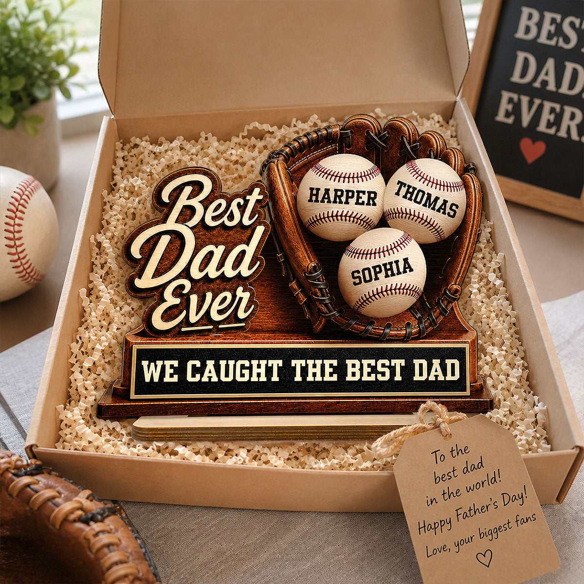 We Caught The Best Dad Baseball Glove - Personalized 2-Layered Wooden Plaque - Happy Father's Day For Baseball Dad