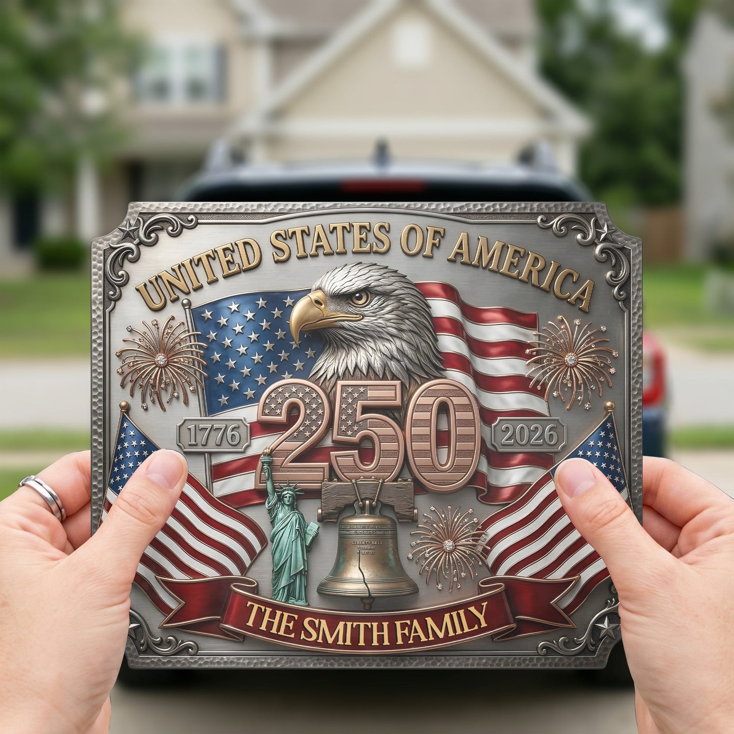 United States Of America 250th Anniversary Faux Pattern - Personalized Bumper Sticker
