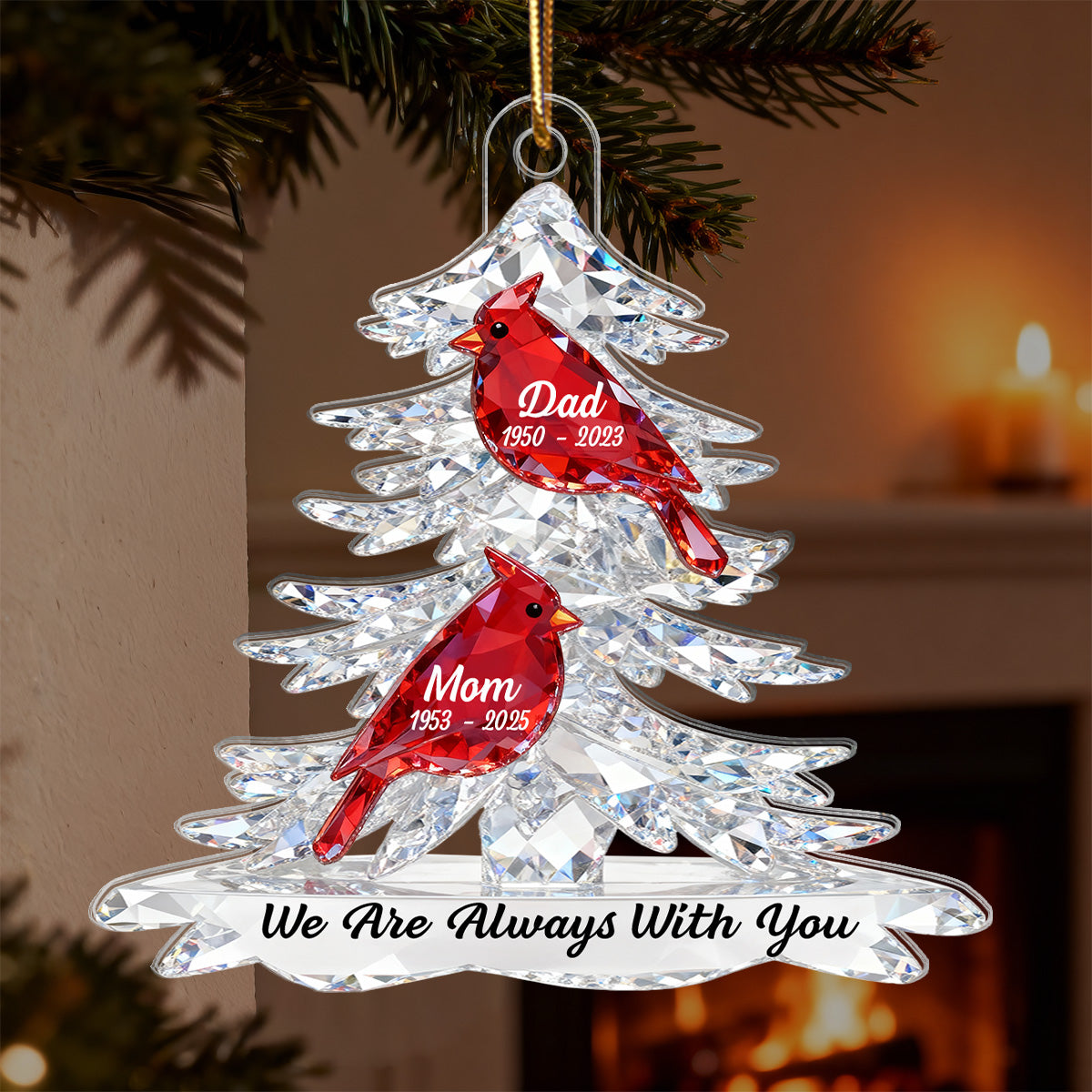 3D Effect Cardinals Memorial - Personalized Acrylic Ornament - Remembrance Gift, Sympathy Gift For Whole Family, Extended Family