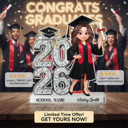 Shiny Effect Class Of 2026 2027 Senior 2D Flat - Personalized Acrylic Block Plaque - Graduation Gift For Graduates, Daughter, Son