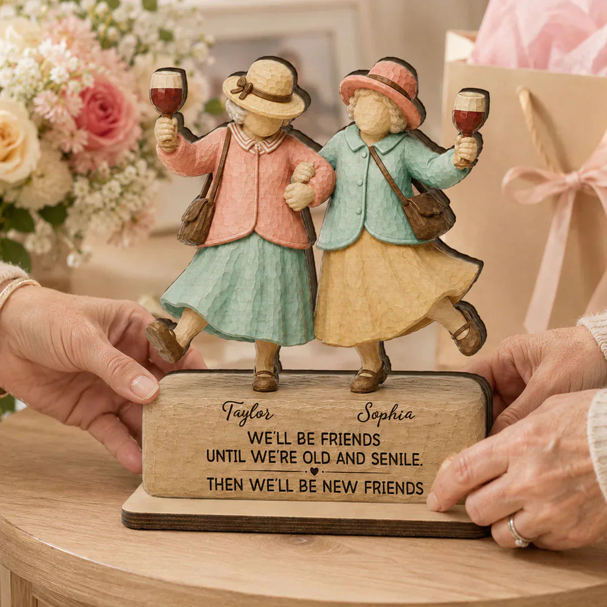 Personalized Old Friends Quote Wooden Plaque, Heartwarming Unique Creative Gift for Her
