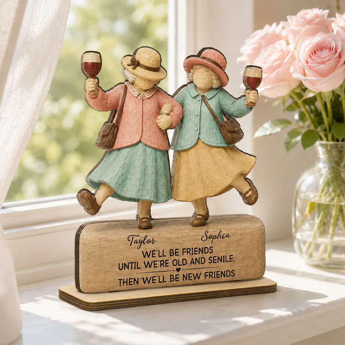 Personalized Old Friends Quote Wooden Plaque, Heartwarming Unique Creative Gift for Her