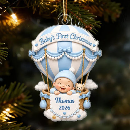 Personalized Acrylic Ornament, Baby's First Christmas Hot Air Balloon
