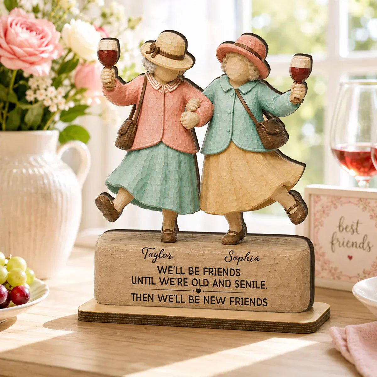 Personalized Old Friends Quote Wooden Plaque, Heartwarming Unique Creative Gift for Her