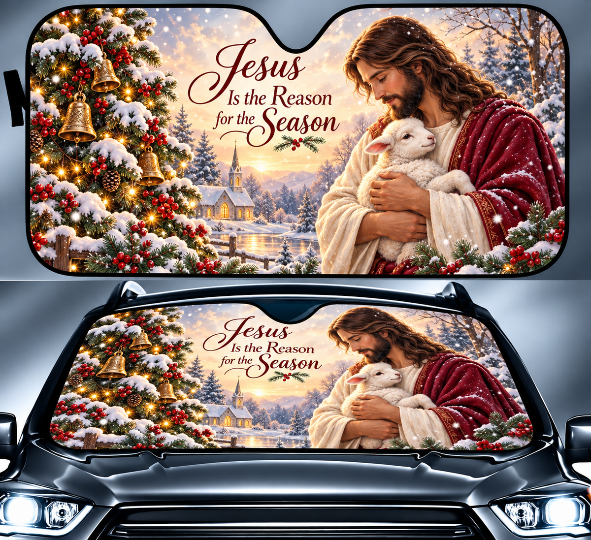 Jesus & Lamb Christmas Windshield Sunshade – Jesus Is the Reason for the Season