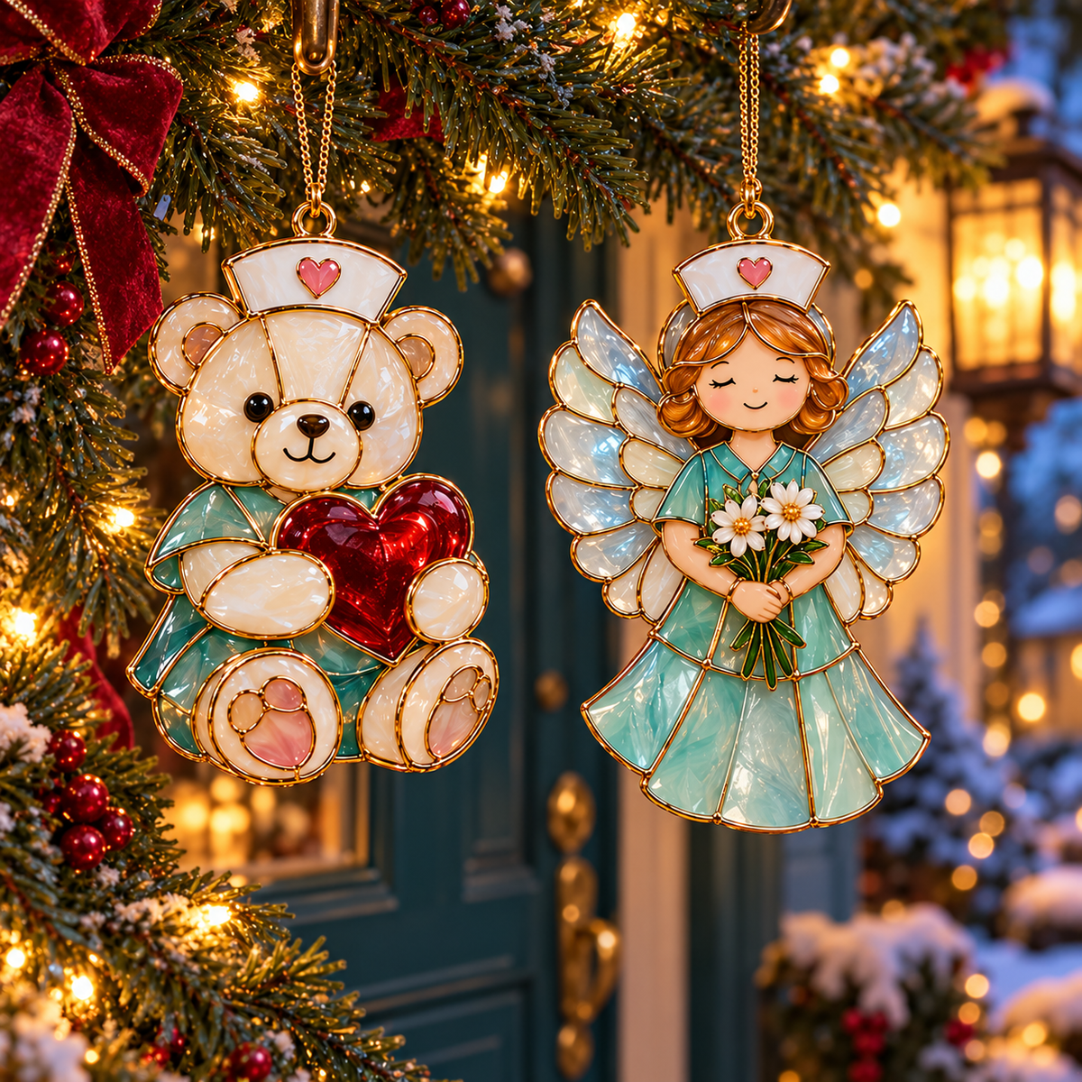 🔥Hot Sale🔥 - ✨ 2026 Nurse Appreciation Stained Glass Christmas Ornaments – Set of 6