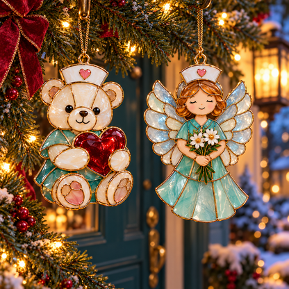 🔥Hot Sale🔥 - ✨ 2026 Nurse Appreciation Stained Glass Christmas Ornaments – Set of 6