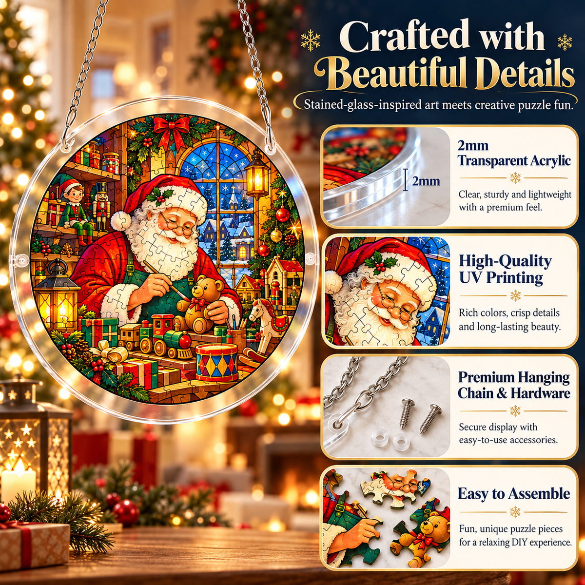 ⏳ Last Day 50% OFF —🎄 Christmas Stained Glass Puzzle Suncatcher