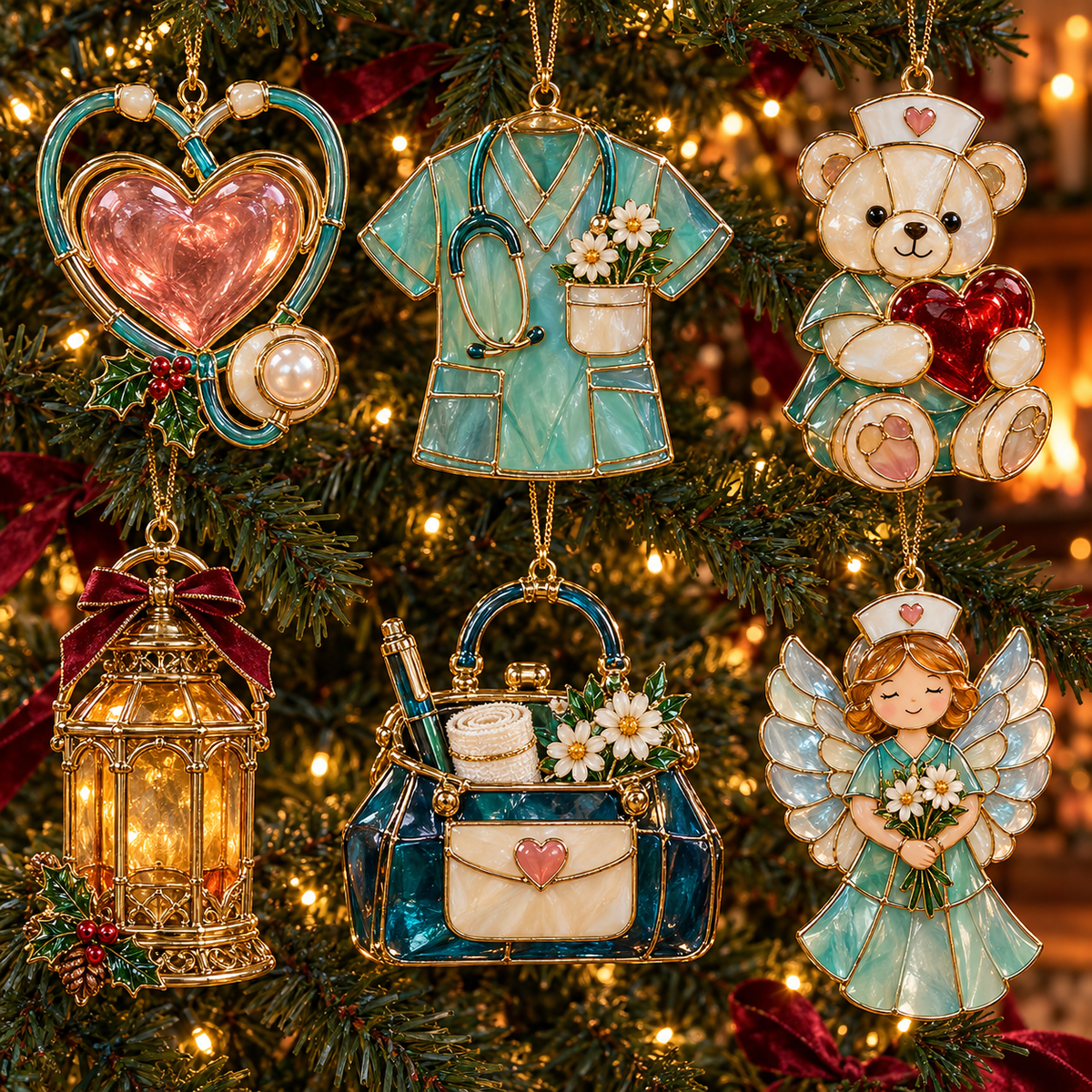 🔥Hot Sale🔥 - ✨ 2026 Nurse Appreciation Stained Glass Christmas Ornaments – Set of 6