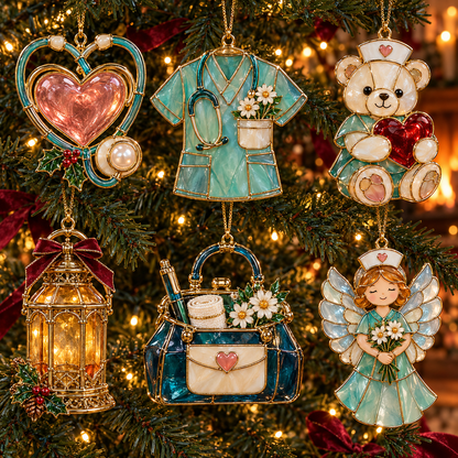 🔥Hot Sale🔥 - ✨ 2026 Nurse Appreciation Stained Glass Christmas Ornaments – Set of 6
