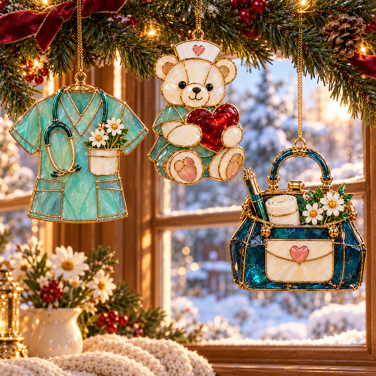 🔥Hot Sale🔥 - ✨ 2026 Nurse Appreciation Stained Glass Christmas Ornaments – Set of 6