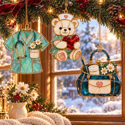 🔥Hot Sale🔥 - ✨ 2026 Nurse Appreciation Stained Glass Christmas Ornaments – Set of 6