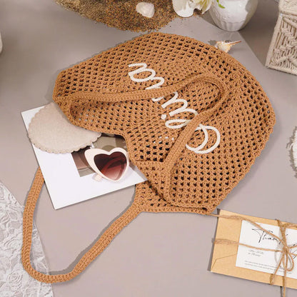 Personalized beach tote bags, Crochet beach bags, Bridesmaid gift bags, Travel Beach Bag, Wedding favor gift, Bachelorette Trip Gift for Her