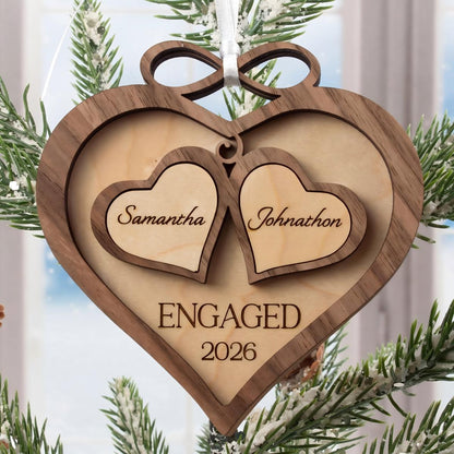 Personalized Wooden Ornament - Our First Christmas Engaged Married Infinity Heart