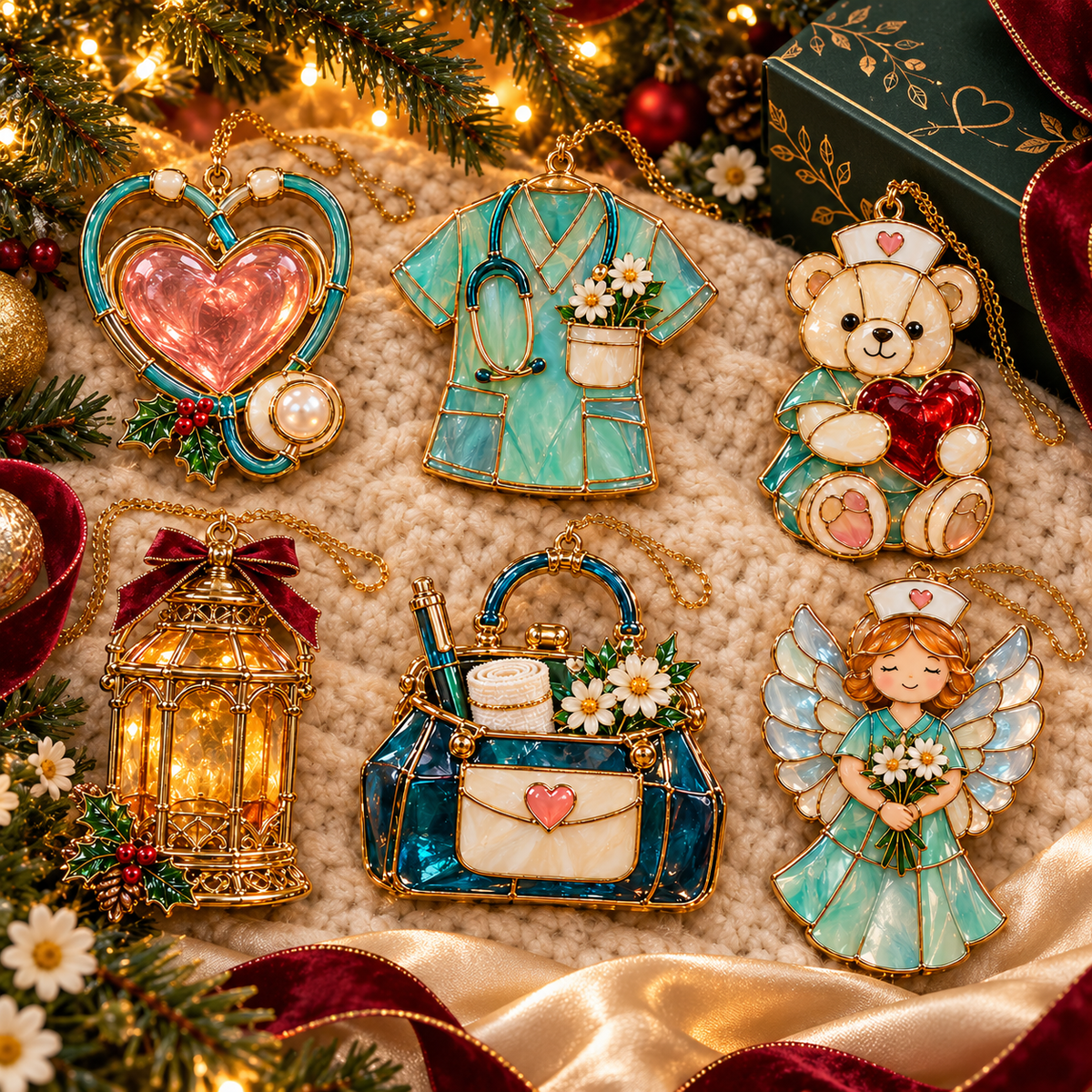 🔥Hot Sale🔥 - ✨ 2026 Nurse Appreciation Stained Glass Christmas Ornaments – Set of 6
