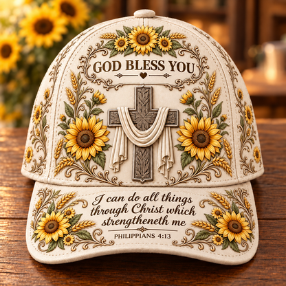 God Bless You Floral Cross Baseball Cap – Bible Verse Christian Gift