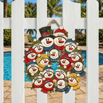 Grandma & Grandpa Snowman Wreath – Personalized Christmas Wood Sign