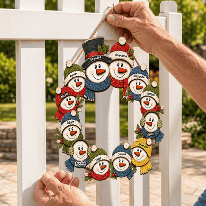 Grandma & Grandpa Snowman Wreath – Personalized Christmas Wood Sign