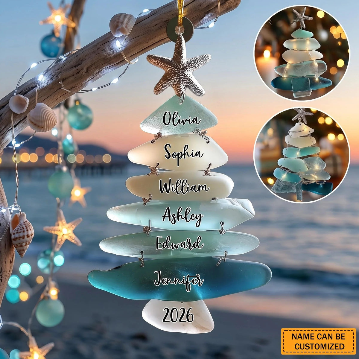 Family Sea Glass Christmas Tree - Personalized Family Ornament