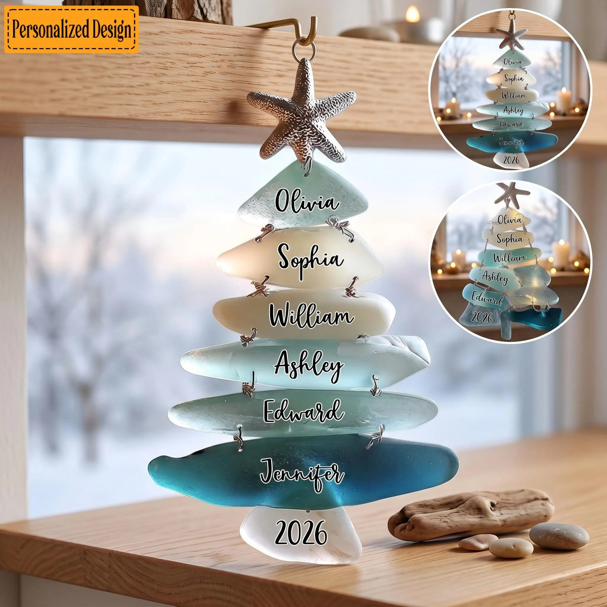 Family Sea Glass Christmas Tree - Personalized Family Ornament