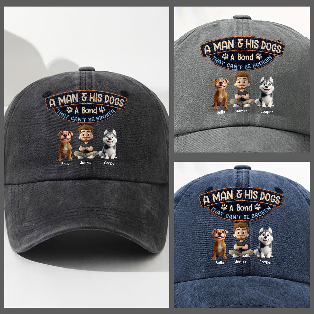 Alpha And His Dog - Personalized Custom Vintage Washed Denim Cap
