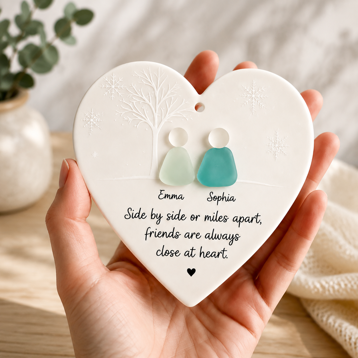 Friends Are Always Close At Heart - Personalized True Friendship Sea Glass Ornament