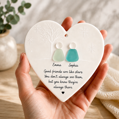 Friends Are Always Close At Heart - Personalized True Friendship Sea Glass Ornament