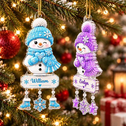 Personalized Snowman Ornament Snowman, Custom Kids Names, Family Member Names - Acrylic Ornament,  Christmas Gift For Kids, Family, Teenagers Ornament Ornament