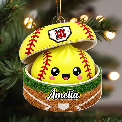 Custom Softball Dumpling Style Personalized Acrylic Ornament, Personalized Softball Christmas Ornament, Sports Gift for Softball Players