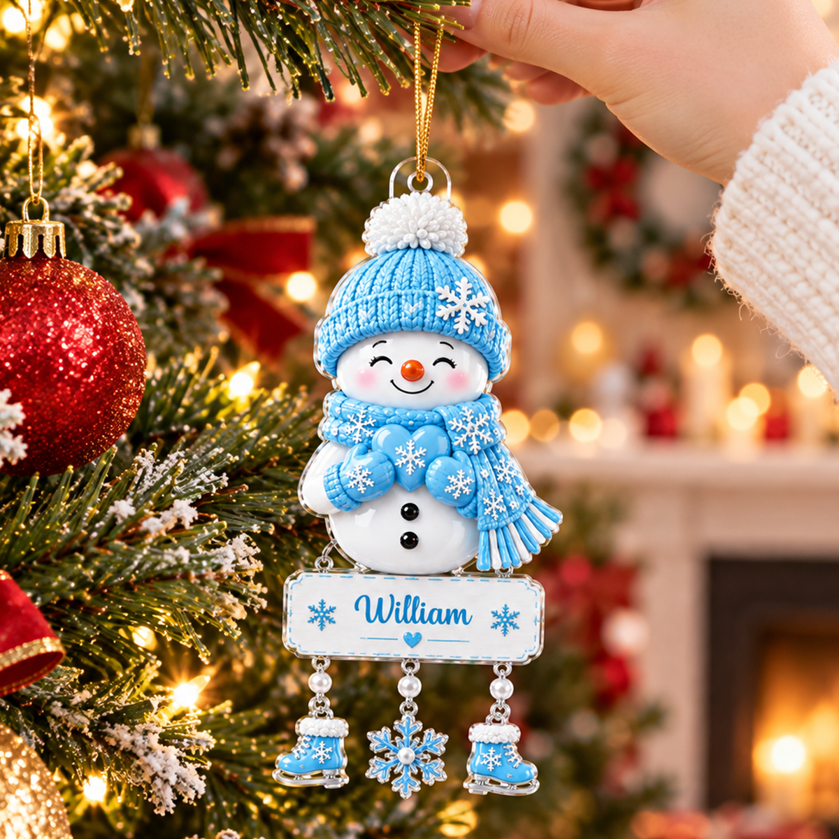 Personalized Snowman Ornament Snowman, Custom Kids Names, Family Member Names - Acrylic Ornament,  Christmas Gift For Kids, Family, Teenagers Ornament Ornament