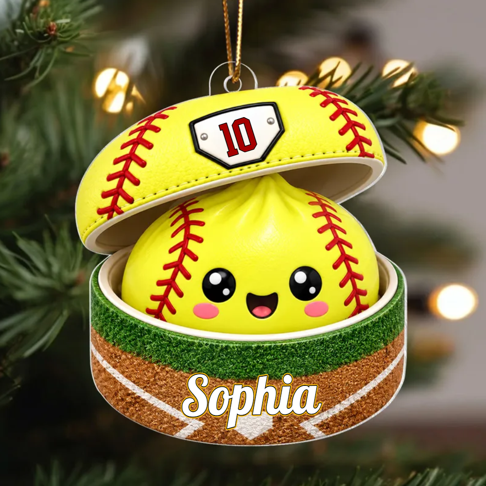 Custom Softball Dumpling Style Personalized Acrylic Ornament, Personalized Softball Christmas Ornament, Sports Gift for Softball Players