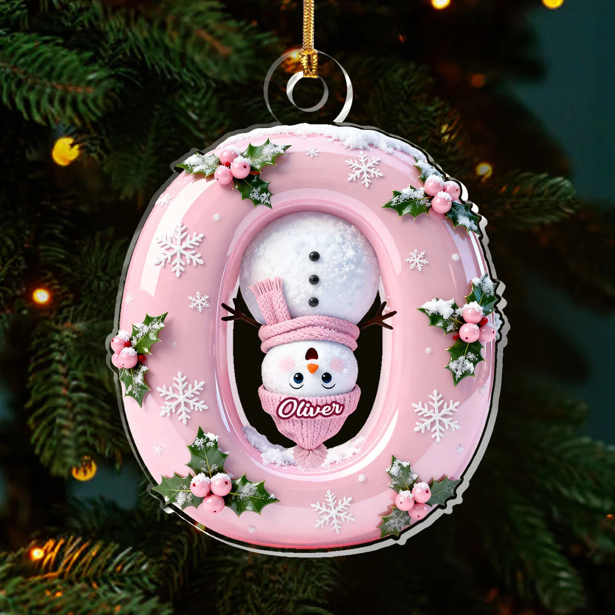 Snowy Alphabet Dreams Personalized Acrylic Ornament - Custom Snowman Initial for Christmas Keepsake