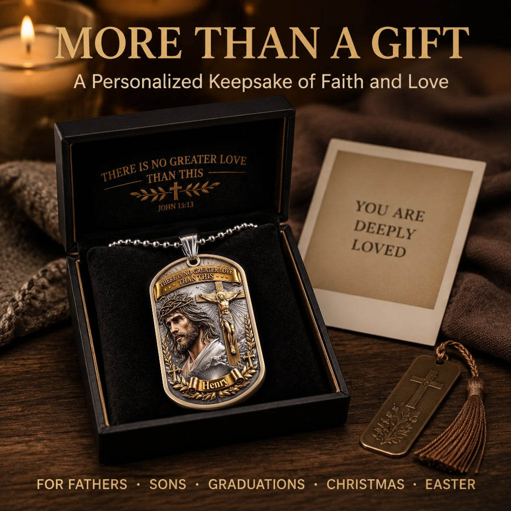 🔥🔥Personalized "Greater Love" 3D Jesus Dog Tag Necklace - Customized Christian Faith Keepsake ✝️❤️