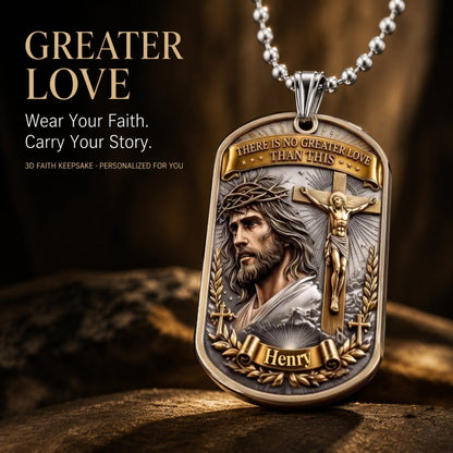 🔥🔥Personalized "Greater Love" 3D Jesus Dog Tag Necklace - Customized Christian Faith Keepsake ✝️❤️