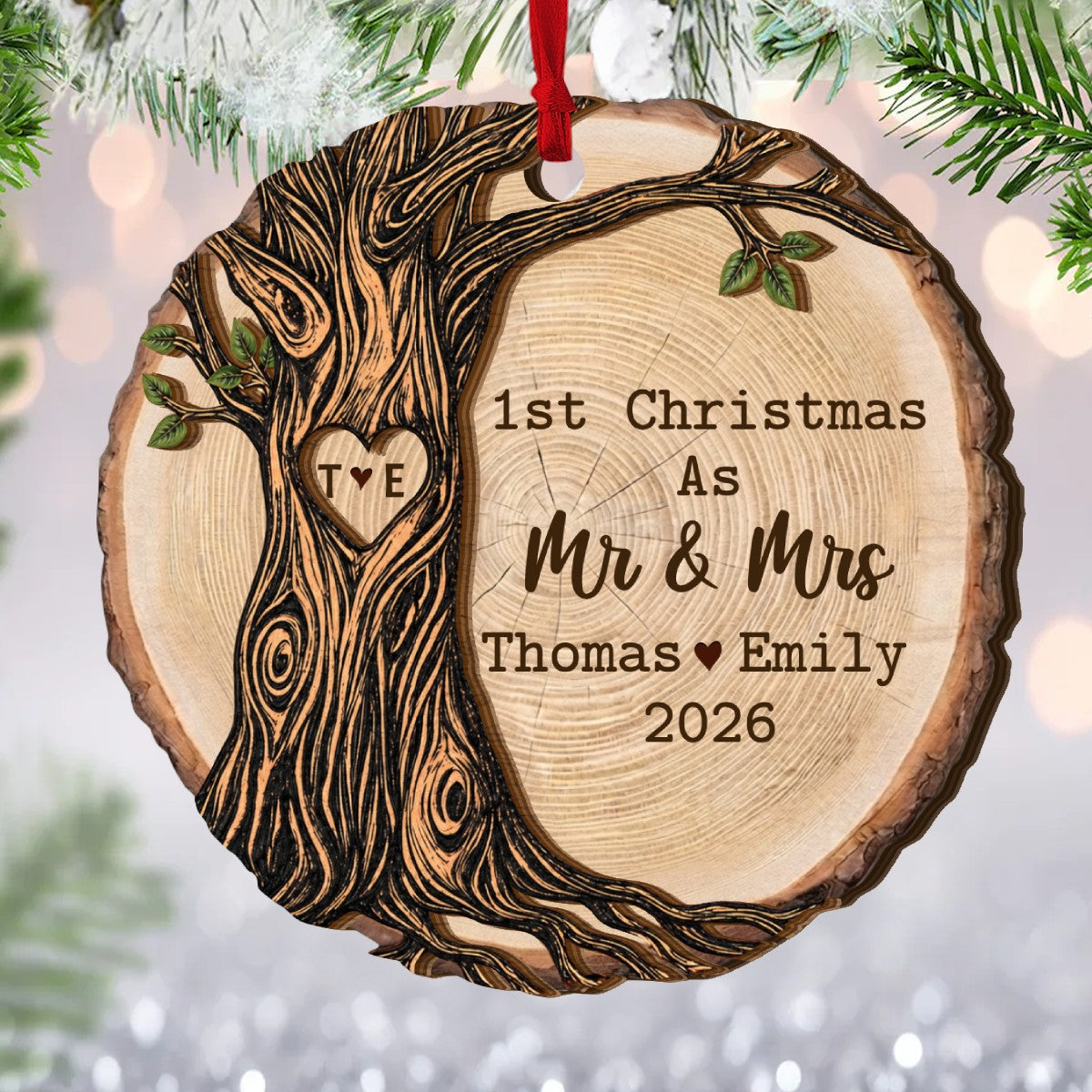 First Christmas As Mr And Mrs - Personalized 2-Layered Wooden Ornament