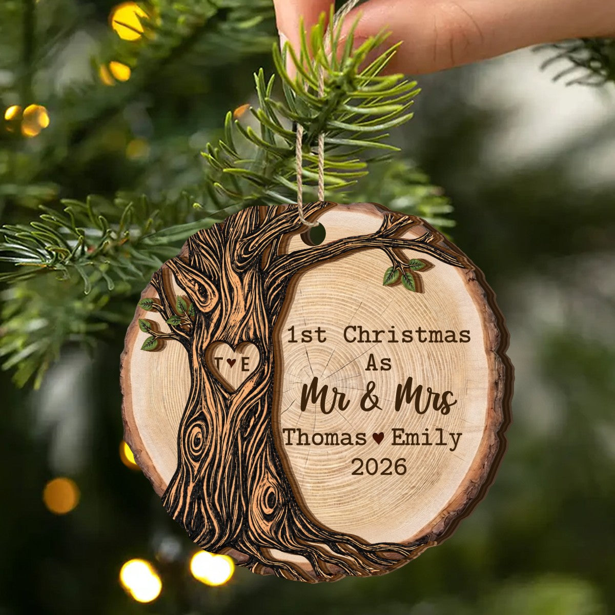 First Christmas As Mr And Mrs - Personalized 2-Layered Wooden Ornament