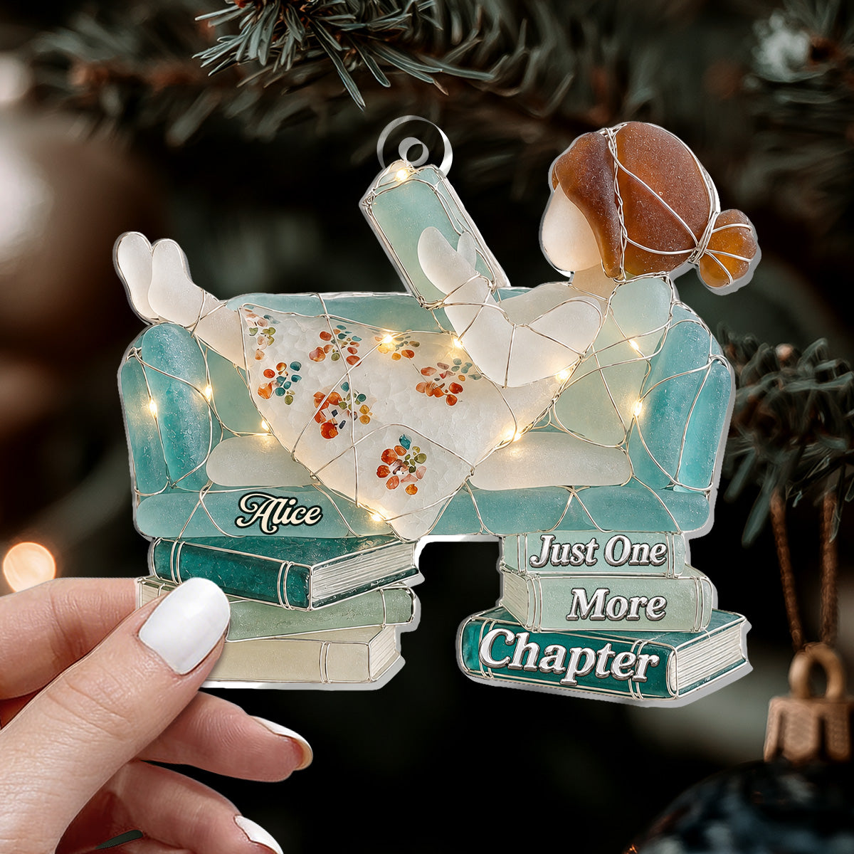 Just A Girl Who Loves Books Sea Glass Effect - Personalized Acrylic Ornament